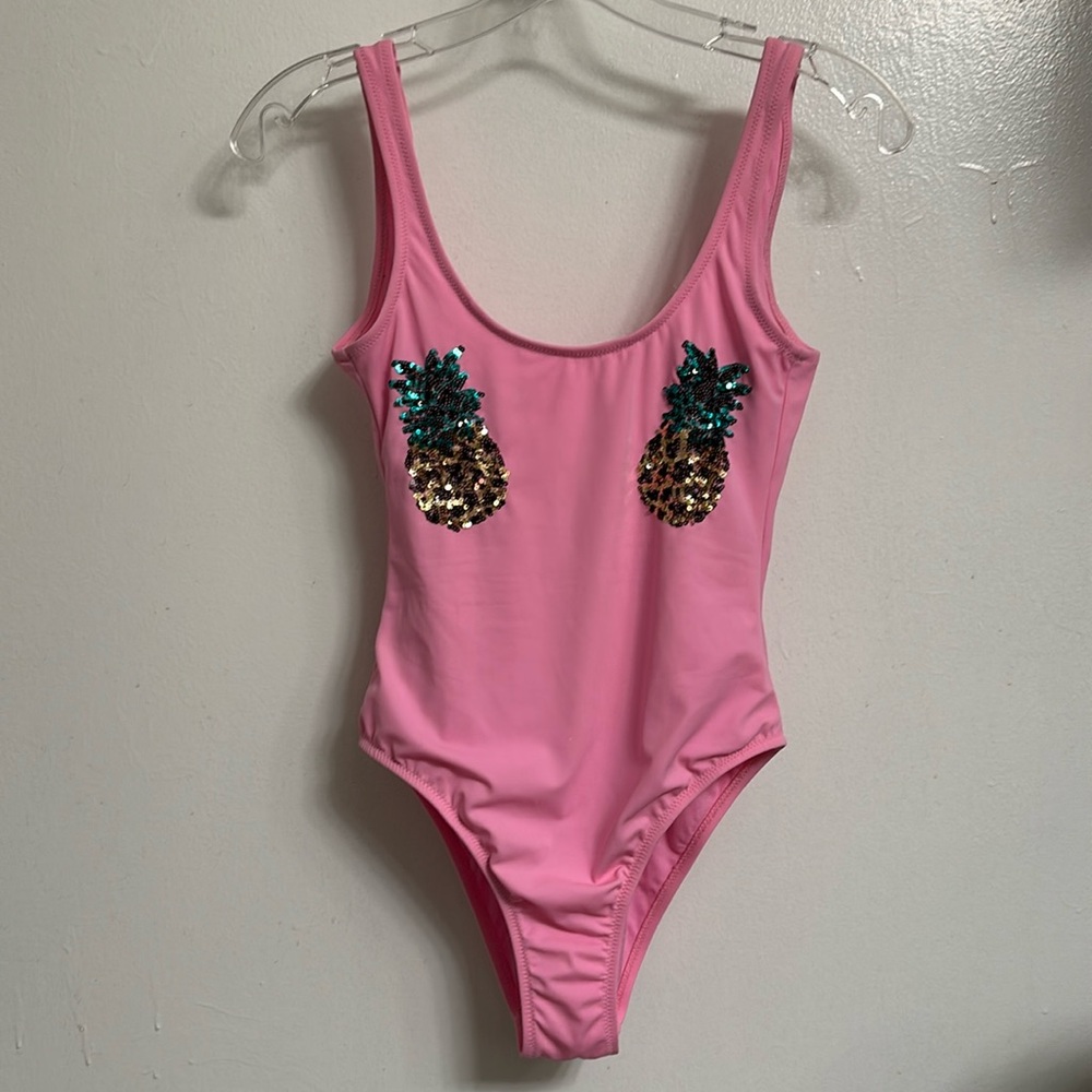Topshop Pink One piece Swimsuit with Sequin Pineapples